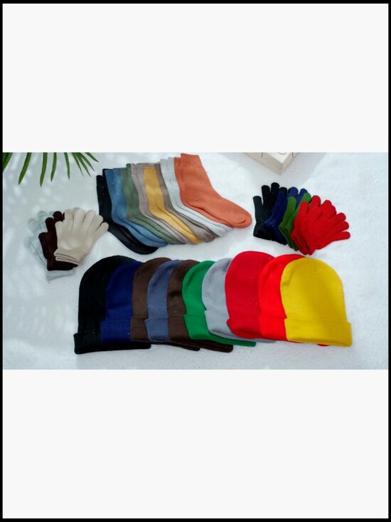 Bulk Knit Beanie Hat Gloves Socks Set 72pc Unisex Winter Thermal